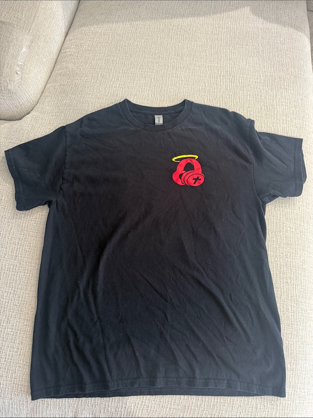 Gildan Black Short Sleeve Tee with Red & Yellow Graphic